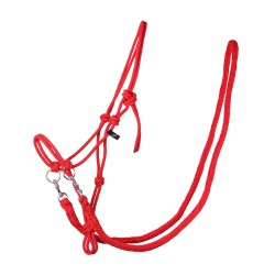 Rope halter with reins Red