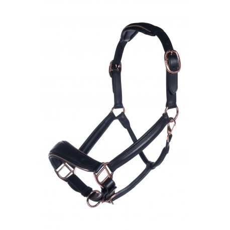 Leather halter + leadrope - Rosegold - HKM