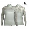 Long sleeve mesh shirt: salvia green & graphite flowers