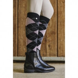 Equithème Chaussettes Argyle Noir Rose
