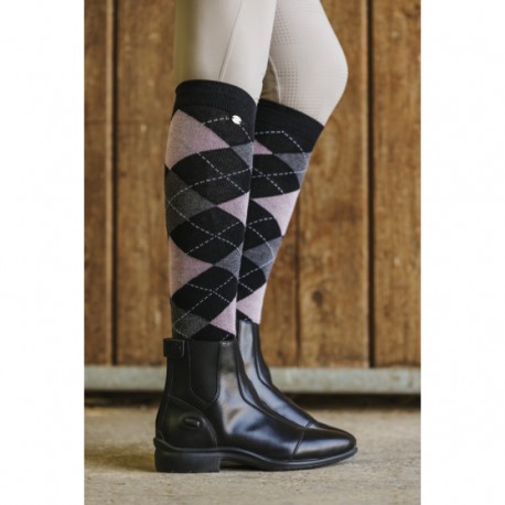 Equithème Chaussettes Argyle Noir Rose