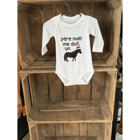 body bébé-père noël me doit un poney- manches longues